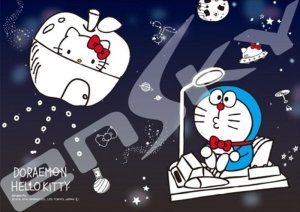 画像1: ◆希少品◆108ピースジグソーパズル DORAEMON×HELLOKITTY 宇宙旅行 《廃番商品》 エンスカイ 108-703 (18.2×25.7cm) (1)