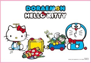 画像1: ◆希少品◆300ピースジグソーパズル DORAEMON×HELLOKITTY 一緒に遊ぼう 《廃番商品》 エンスカイ 300-1118 (26×38cm) (1)