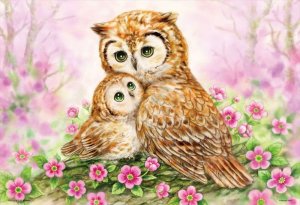 画像1: ■300ピースジグソーパズル やすらぎ 〜Owls Cuddle〜（原井加代美） 《廃番商品》 ビバリー 33-136 (26×38cm) (1)