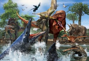 画像1: ■こどもジグソー40ピースジグソーパズル ティラノサウルス VS モササウルス 《廃番商品》 ビバリー 40-006 (26×38cm) (1)