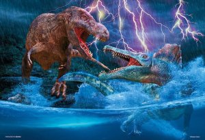 画像1: ■300ピースジグソーパズル 水中からの猛攻撃　ティラノサウルス VS スピノサウルス  ビバリー 93-164 (26×38cm) (1)