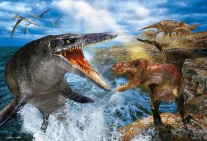 画像1: ★31％off★300ピースジグソーパズル 最強の戦い　ティラノサウルス VS モササウルス  ビバリー 93-165 (26×38cm) (1)